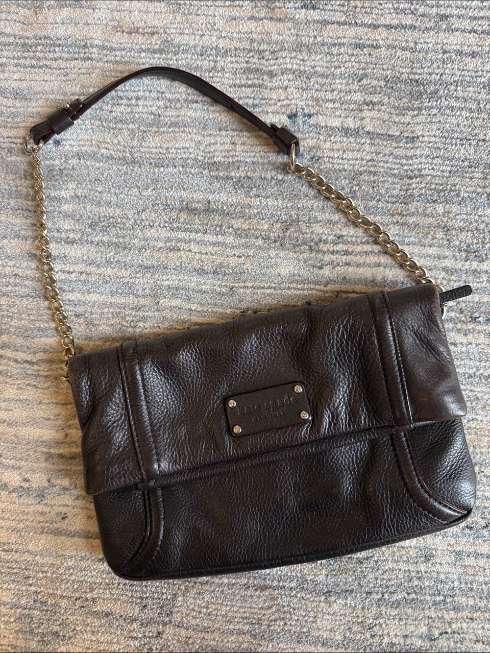 kate spade Dark Brown Pebbled Leather Chain Shoulder Bag